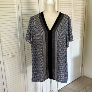 Sejour Black Blue‎ & White Tunic Top graphic print short sleeve size 16W